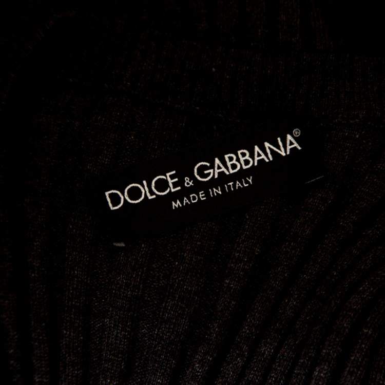 Pre Owned Dolce & Gabbana Dark Grey Rib Knit Button Front Cardigan S
