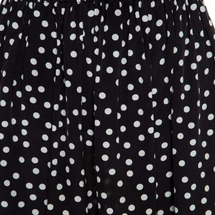 Pre Owned Dolce & Gabbana Monochrome Polka Dotted Lace Trim Silk Skirt M