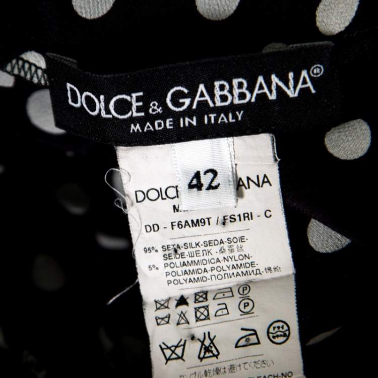 Pre Owned Dolce & Gabbana Monochrome Polka Dotted Lace Trim Silk Skirt M