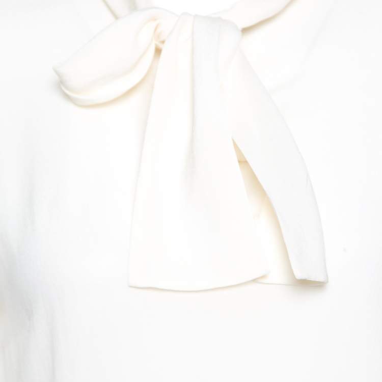 Pre Owned Dolce & Gabbana Cream Silk Lace Applique Bow Tie Detail Blouse S