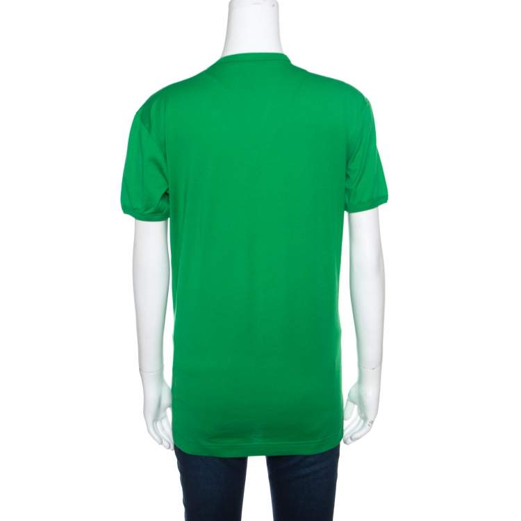 Pre Owned Dolce & Gabbana Parrot Green Cotton Logo Plaque Detail T-Shirt L