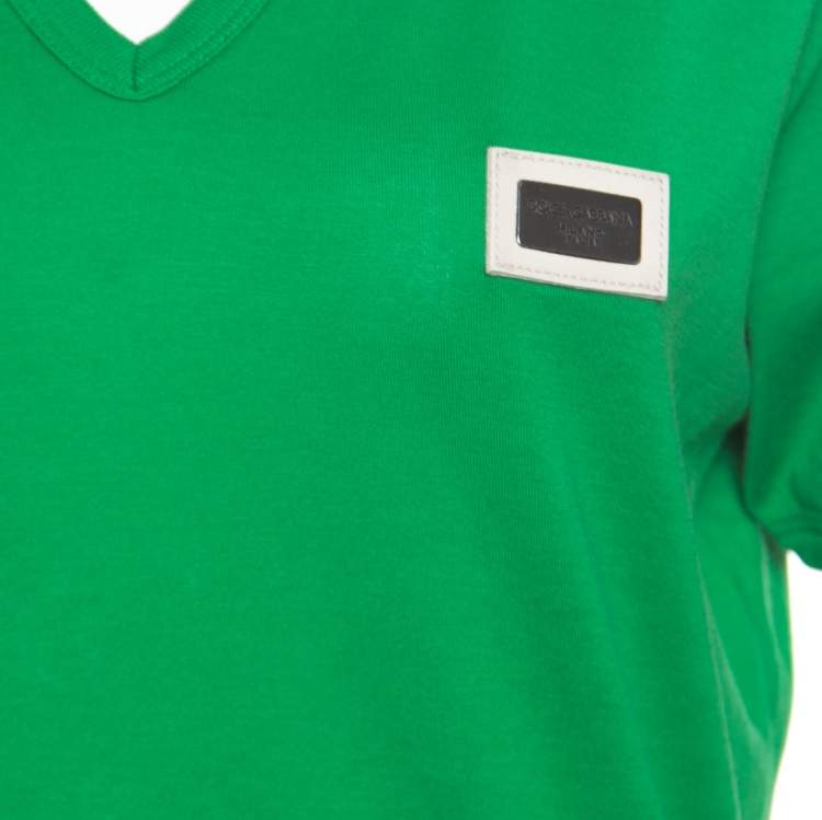 Pre Owned Dolce & Gabbana Parrot Green Cotton Logo Plaque Detail T-Shirt L
