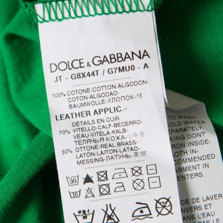 Pre Owned Dolce & Gabbana Parrot Green Cotton Logo Plaque Detail T-Shirt L