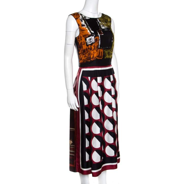 Pre Owned Dolce & Gabbana Multilcolor Abstract Printed Silk Sleeveless Dress S