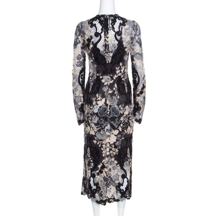 Pre Owned Dolce & Gabbana Multicolor Embroidered Lace Sheer Maxi Dress S