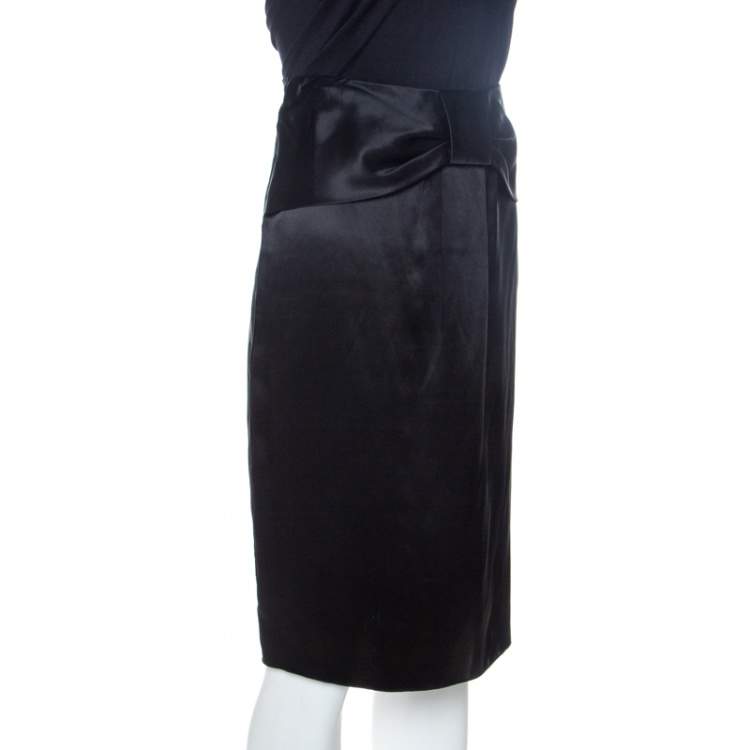 Pre Owned Dolce & Gabbana Black Bow Detail Silk Satin Skirt M