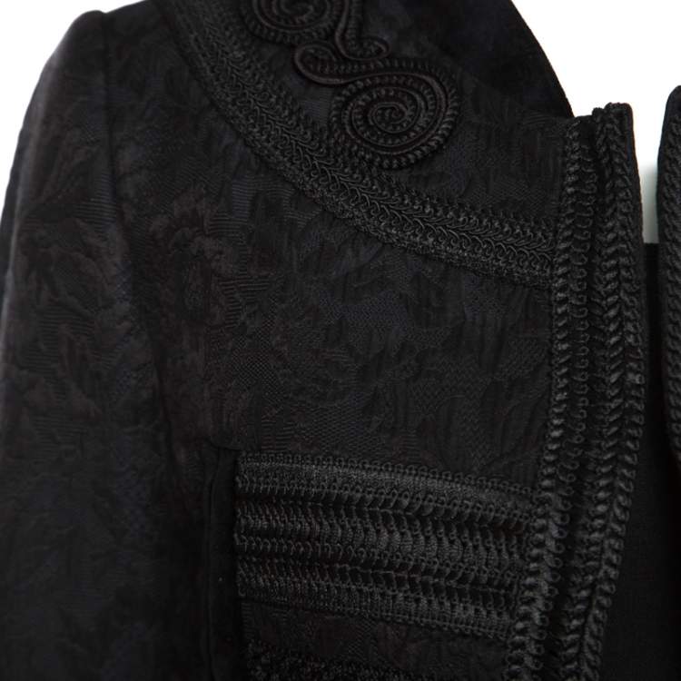 Pre Owned Dolce & Gabbana Black Jacquard Corded Applique Velvet Trim Cropped Jacket S