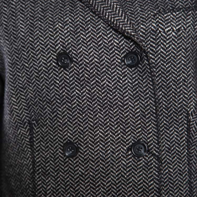 Pre Owned Dolce & Gabbana Monochrome Chevron Pattern Wool and Silk Coat M
