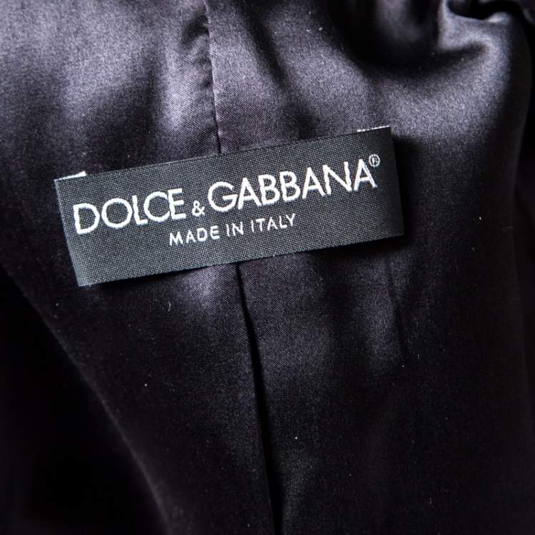 Pre Owned Dolce & Gabbana Monochrome Chevron Pattern Wool and Silk Coat M