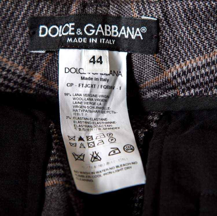Pre Owned Dolce & Gabbana Grey Prince of Wales Checked Wool Cropped Trousers M