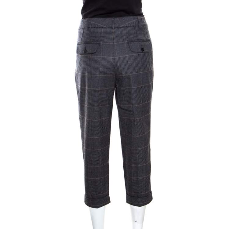 Pre Owned Dolce & Gabbana Grey Prince of Wales Checked Wool Cropped Trousers M