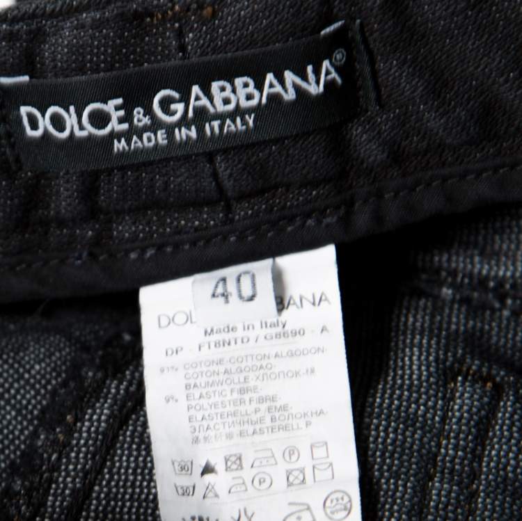 Pre Owned Dolce & Gabbana Black and Grey Washed Effect Distressed Stretch Jeans S