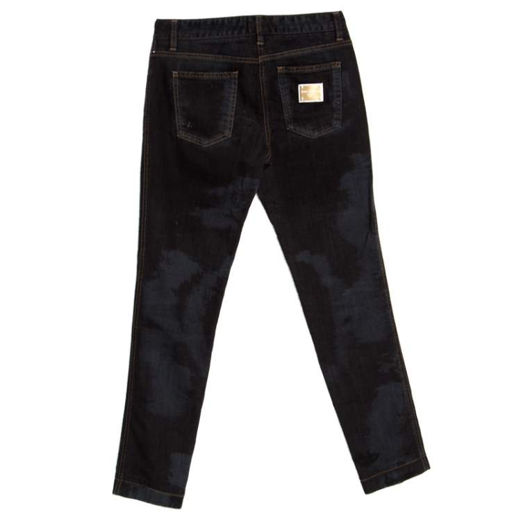 Pre Owned Dolce & Gabbana Black and Grey Washed Effect Distressed Stretch Jeans S