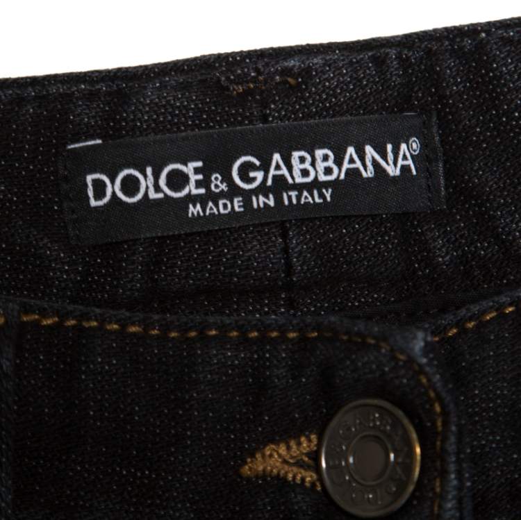 Pre Owned Dolce & Gabbana Black and Grey Washed Effect Distressed Stretch Jeans S