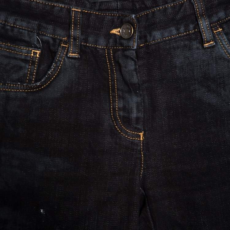 Pre Owned Dolce & Gabbana Black and Grey Washed Effect Distressed Stretch Jeans S