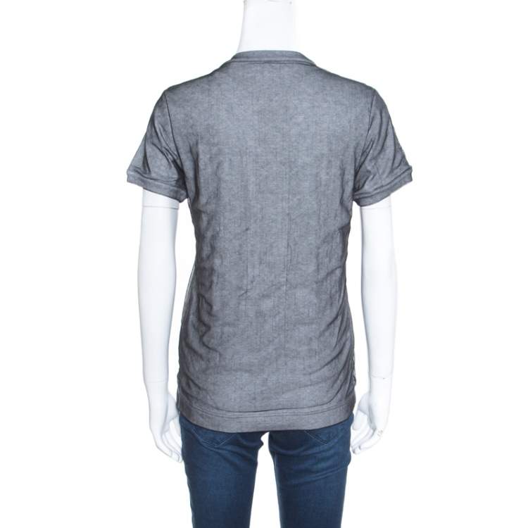 Pre Owned Dolce & Gabbana Black Mesh Overlay Printed Cotton Crew Neck T Shirt S