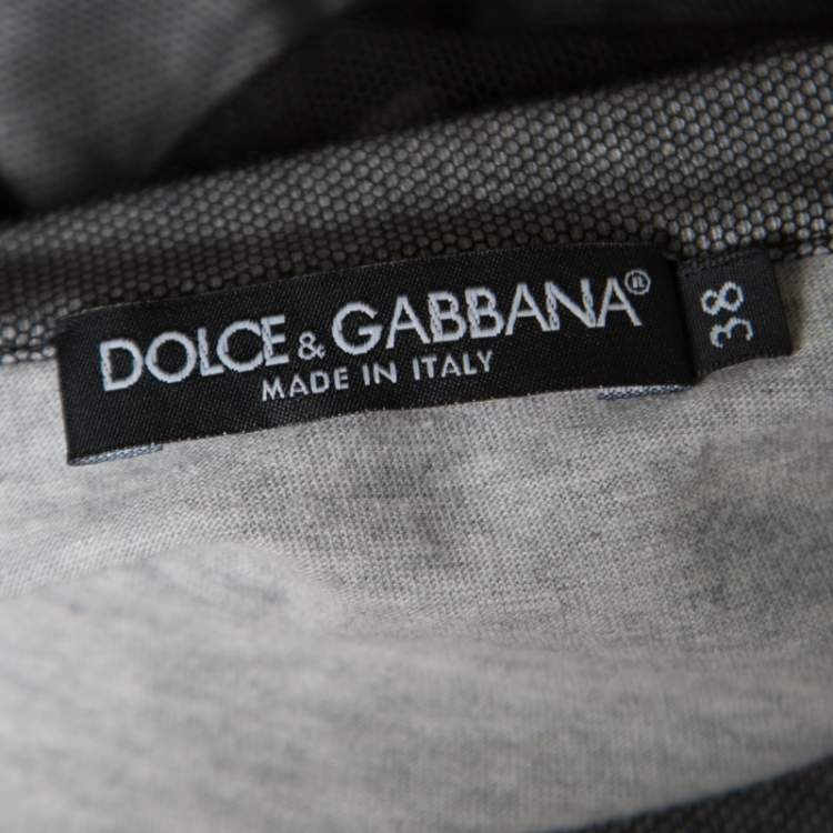 Pre Owned Dolce & Gabbana Black Mesh Overlay Printed Cotton Crew Neck T Shirt S