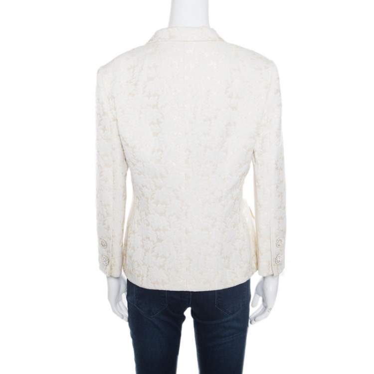 Pre Owned Dolce & Gabbana Cream Floral Jacquard Embellished Button Blazer L