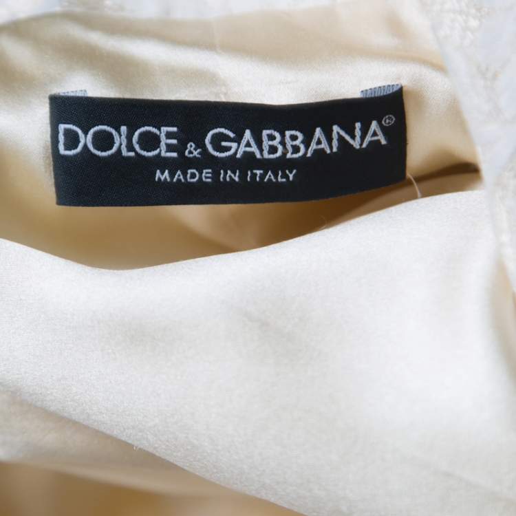 Pre Owned Dolce & Gabbana Cream Floral Jacquard Embellished Button Blazer L