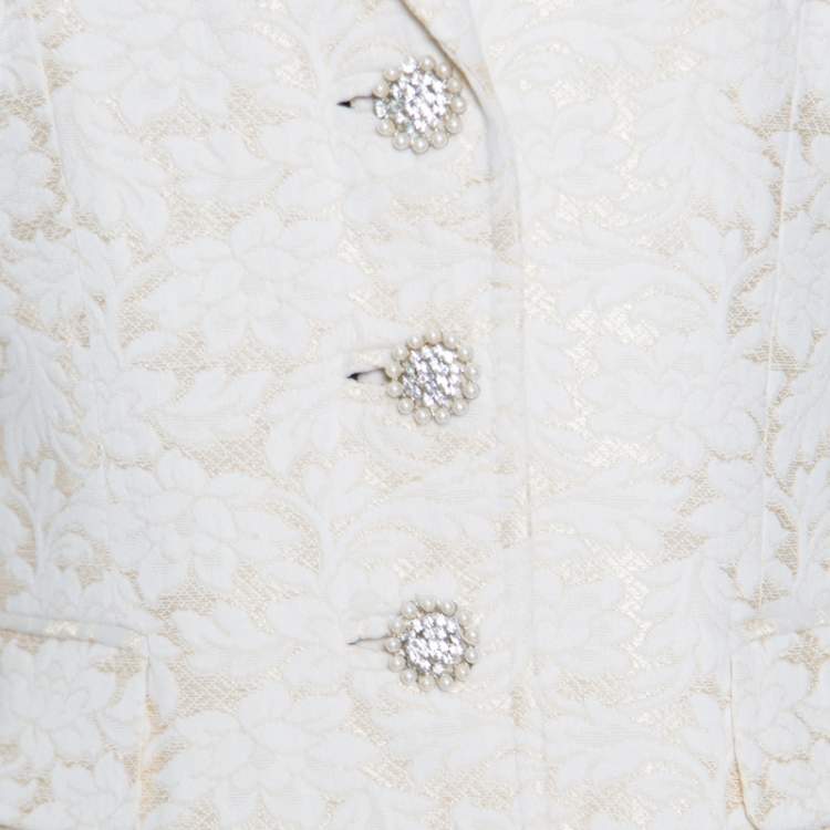 Pre Owned Dolce & Gabbana Cream Floral Jacquard Embellished Button Blazer L