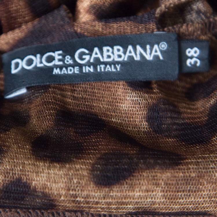 Pre Owned Dolce & Gabbana Brown Animal Printed Ruffled Sleeve Mesh Top S