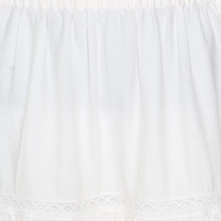 Pre Owned Dolce & Gabbana Cream Crinkled Cotton Silk Lace Insert Tiered Skirt M