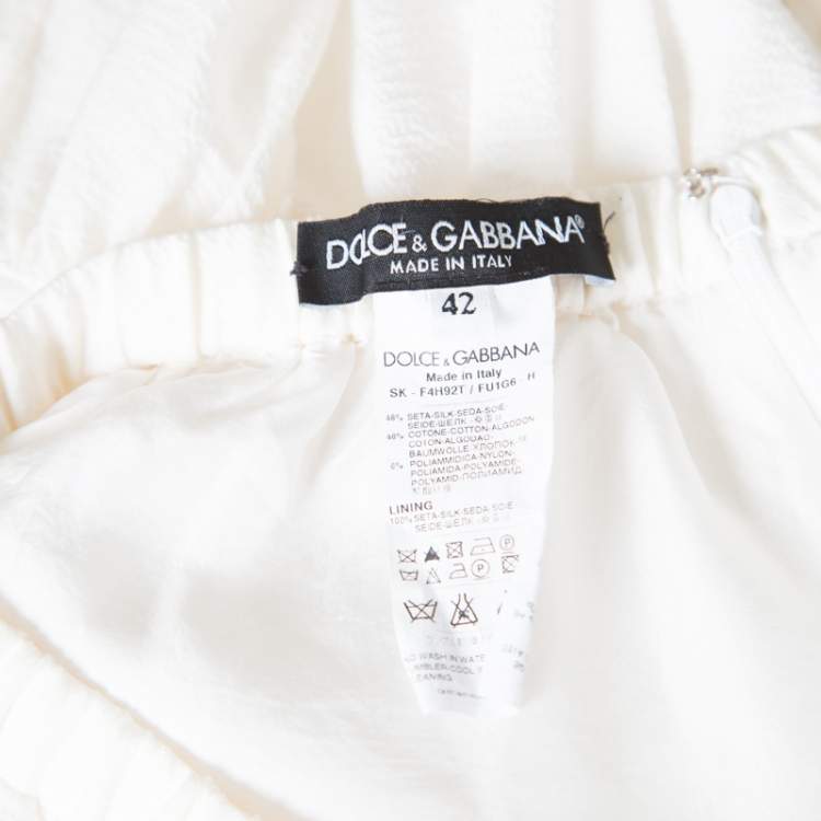 Pre Owned Dolce & Gabbana Cream Crinkled Cotton Silk Lace Insert Tiered Skirt M