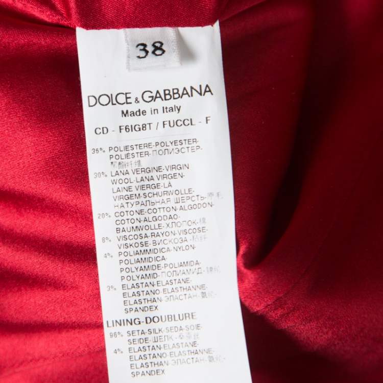 Pre Owned Dolce & Gabbana Red Floral Lace Applique Detail Fit and Flare Dress S