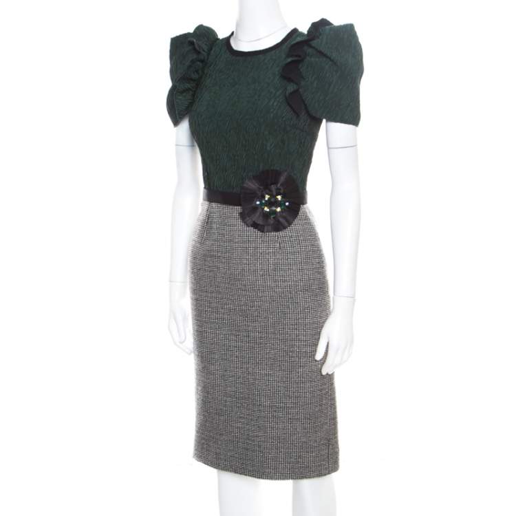 Pre Owned Dolce & Gabbana Multicolor Wool Blend Embellished Pencil Dress XS