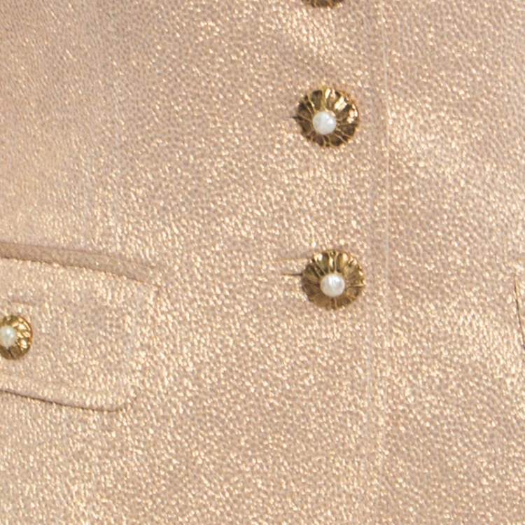 Pre Owned Dolce & Gabbana Matte Gold Cloque Faux Pearl Embedded Button Front Blazer M