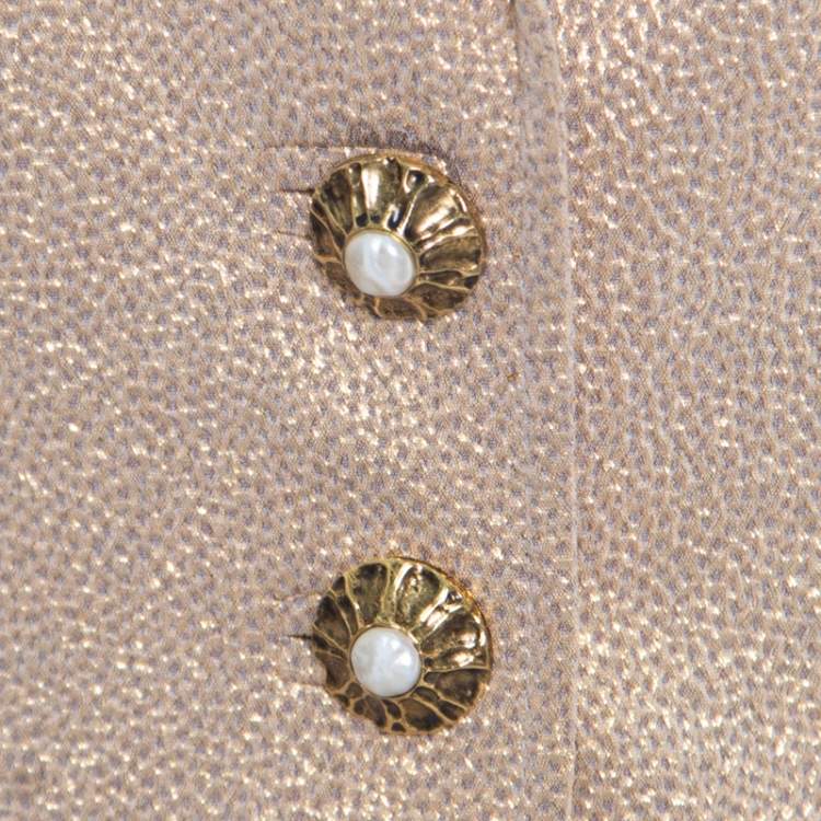 Pre Owned Dolce & Gabbana Matte Gold Cloque Faux Pearl Embedded Button Front Blazer M