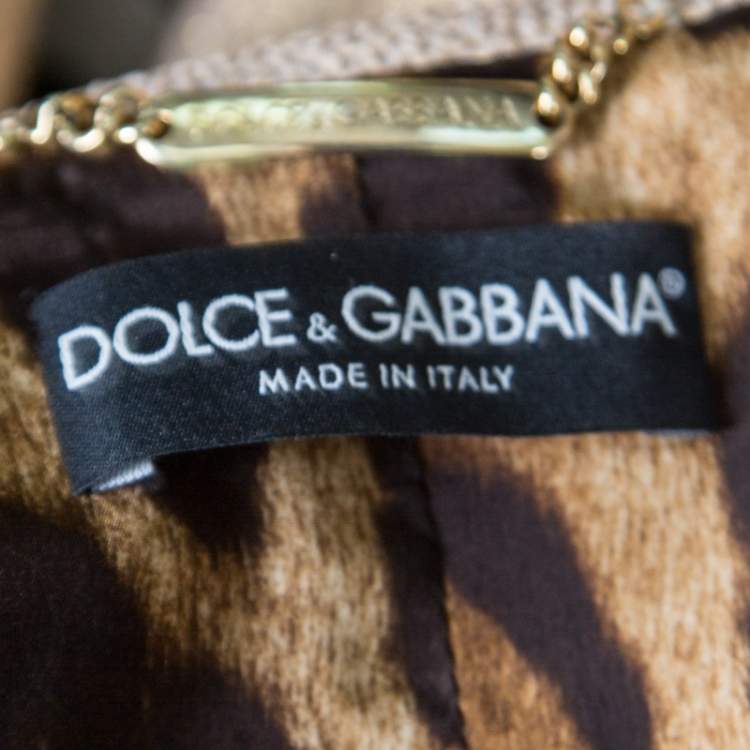 Pre Owned Dolce & Gabbana Matte Gold Cloque Faux Pearl Embedded Button Front Blazer M