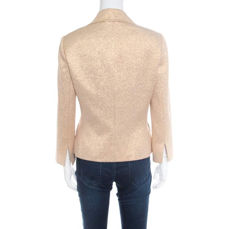 Pre Owned Dolce & Gabbana Matte Gold Cloque Faux Pearl Embedded Button Front Blazer M