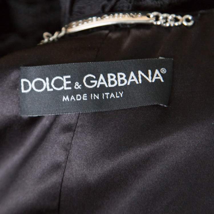 Pre Owned Dolce & Gabbana Black Striped Lace Ruffle Trim Button Front Jacket M