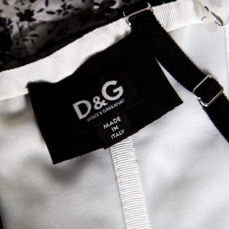 Pre Owned D&G Monochrome Floral Printed Silk Ruffle Layered Sleeveless Bustier Top M