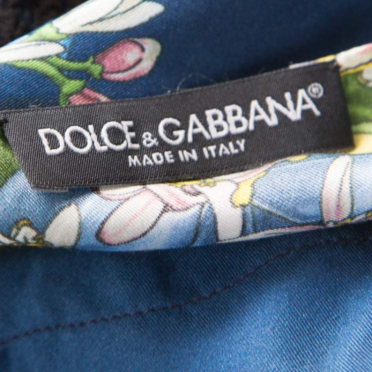 Pre Owned Dolce and Gabbana Lemon Mosaic Printed Silk Lace Trim Tunic Dress M
