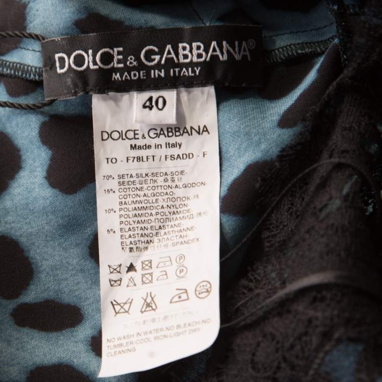 Pre Owned Dolce & Gabbana Blue Leopard Printed Silk Scalloped Lace Detail Blouse S