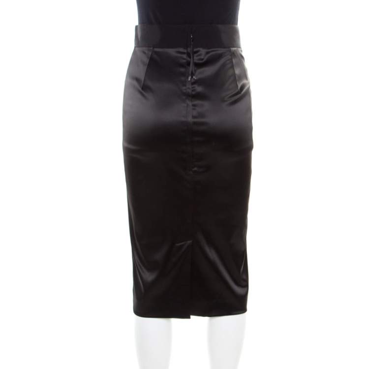 مملوكة مسبقًا Dolce & Gabbana Black Satin Pencil Midi Skirt S