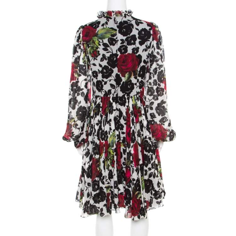 Pre Owned Dolce & Gabbana Multicolor Rose Printed Silk Long Sleeve Dress M