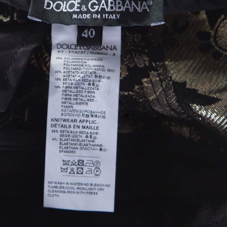 Pre Owned Dolce & Gabbana Gold Floral Brocade Knit Trim Jogger Pants S