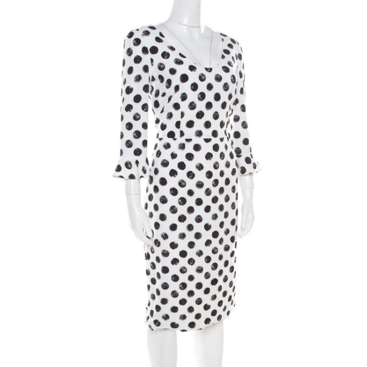 Pre Owned Dolce & Gabbana Monochrome Sphere Printed Midi Dress M