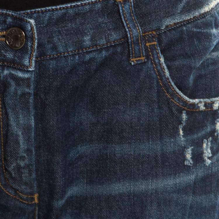 Pre Owned Dolce & Gabbana Indigo Washed Denim Distressed Straight Fit Jeans M