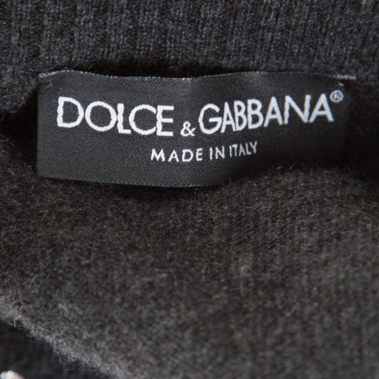 Pre Owned Dolce & Gabbana Grey Embellished Floral Applique Detail Cashmere Cardigan M