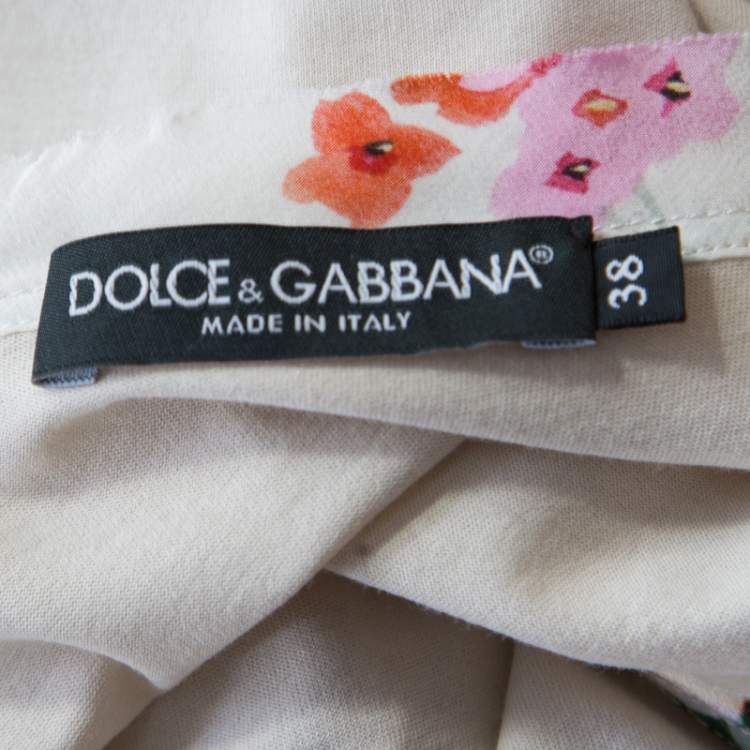 Pre Owned Dolce & Gabbana Beige Jersey Floral Printed Trim Tank Top S