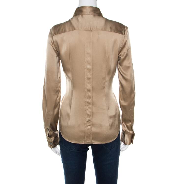 Pre Owned Dolce & Gabbana Beige Silk Satin Long Sleeve Button Front Shirt S 