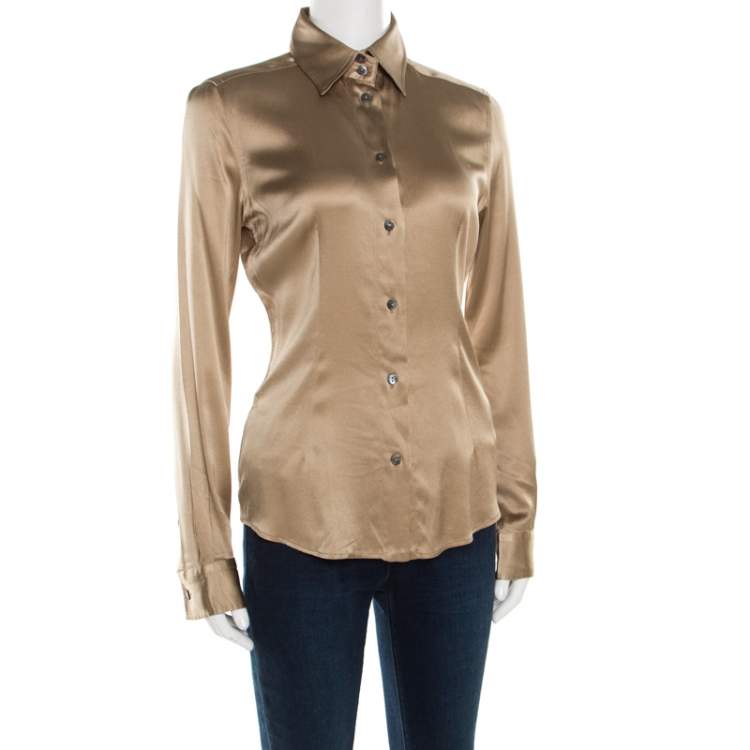 Pre Owned Dolce & Gabbana Beige Silk Satin Long Sleeve Button Front Shirt S 