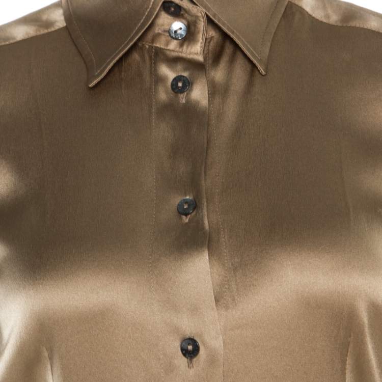 Pre Owned Dolce & Gabbana Beige Silk Satin Long Sleeve Button Front Shirt S 