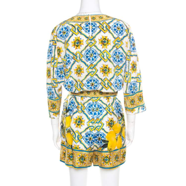 Pre Owned Dolce & Gabbana Majolica Printed Silk Top and Shorts Set S