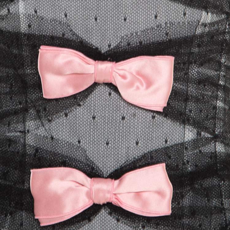 Pre Owned Dolce & Gabbana Black Dotted Tulle and Lace Bow Detail Corset Top M
