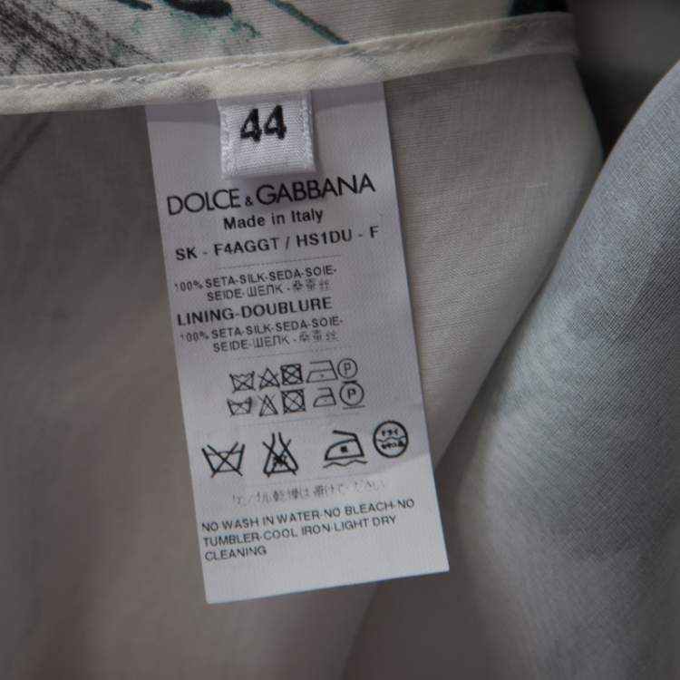 Pre Owned Dolce & Gabbana White Brushstroke Printed Organza Midi Skirt M